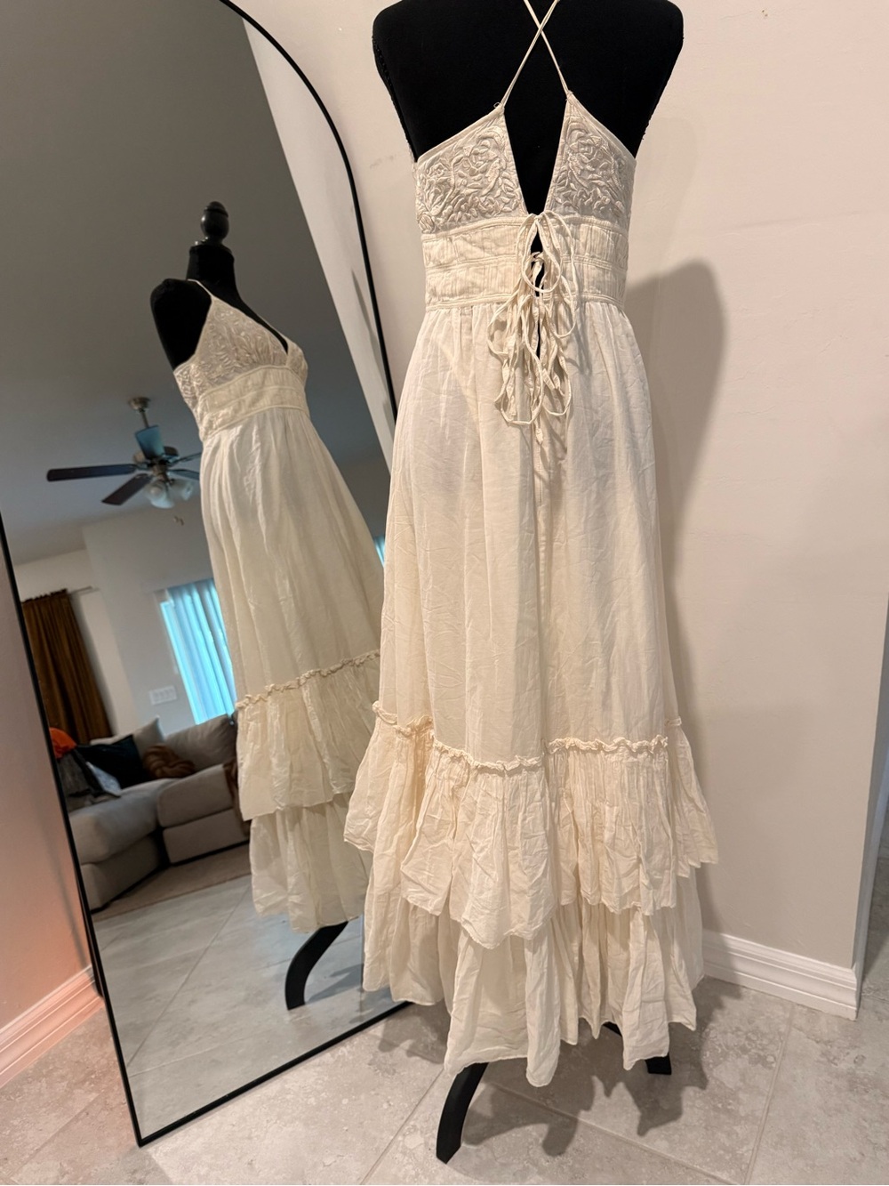 French Connection Cream Tiered Maxi Dress with Spaghetti Straps - Picture 5 of 11